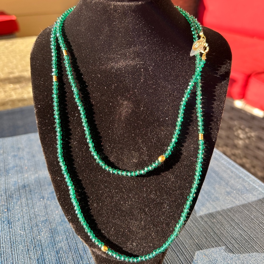 Emerald Green Beaded Oak & Ivy Women's Necklace (34 inch)